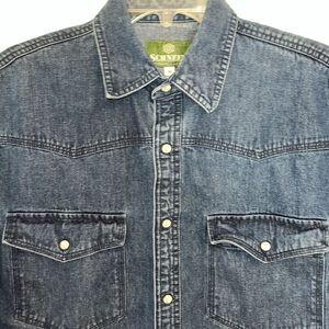 Schnee’s Montana Blue Denim Jeans Western Cowboy Snap Rockabilly Work Farm Shirt